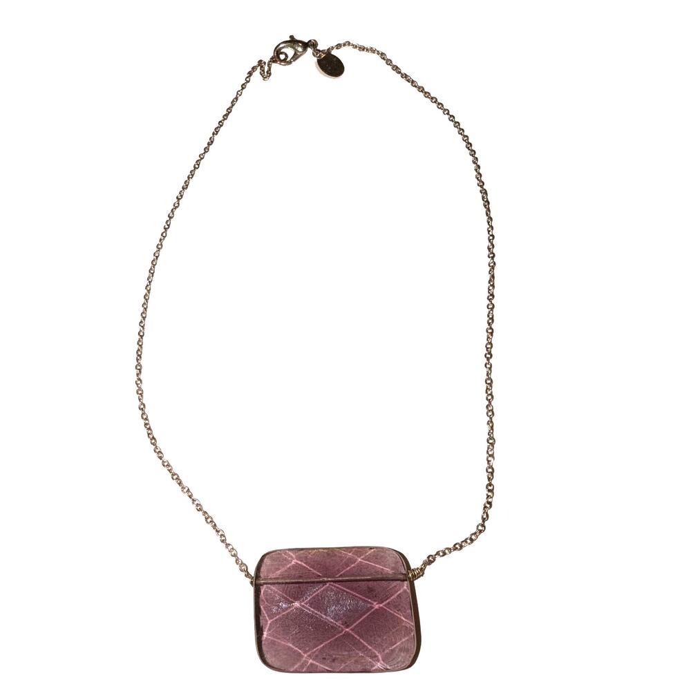 VTG Express Purple Rectangle Glass Pendant Silver Tone Chain Necklace 14 in.